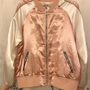 Light Pink & White Satin Bomber Jacket, Charlotte Russe, Size M